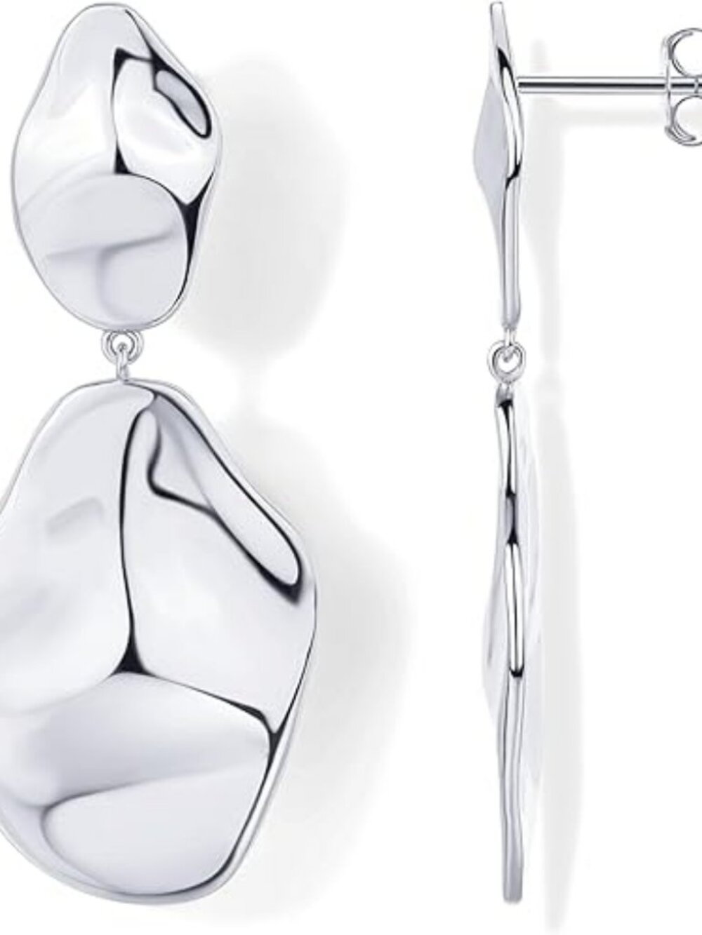 Silver Teardrop Statement Dangle Earrings Lightweight Hammered Drop Dangle Cuban